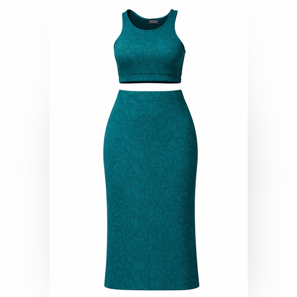 ASTR Teal Skirt and crop top